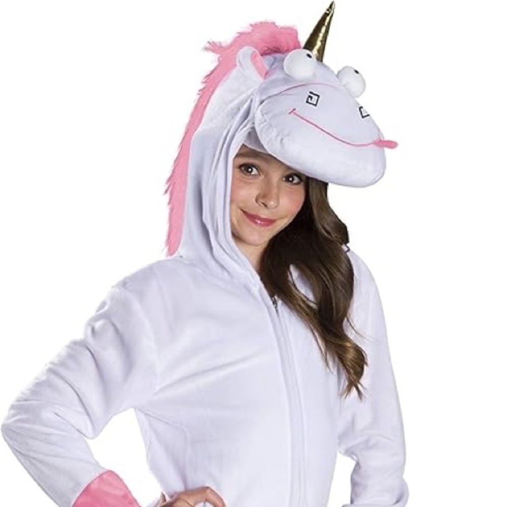 BRAND NEW girl despicable me minion fluffy unicorn jumpsuit halloween costume L